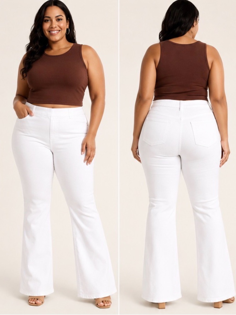 Good American Pull-On Flared High-Rise Stretch white Jeans 2XL boho summer